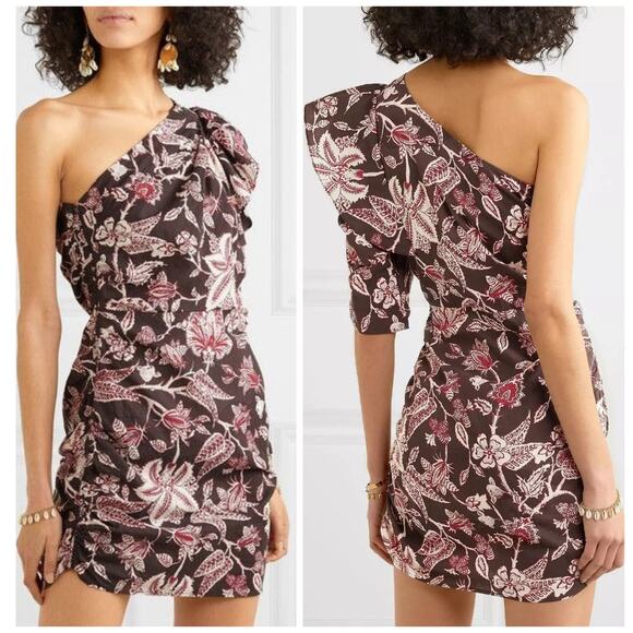 ISABEL MARANT $645 Lilia One Shoulder Floral Print Cotton Mini Dress | XL - Picture 9 of 12